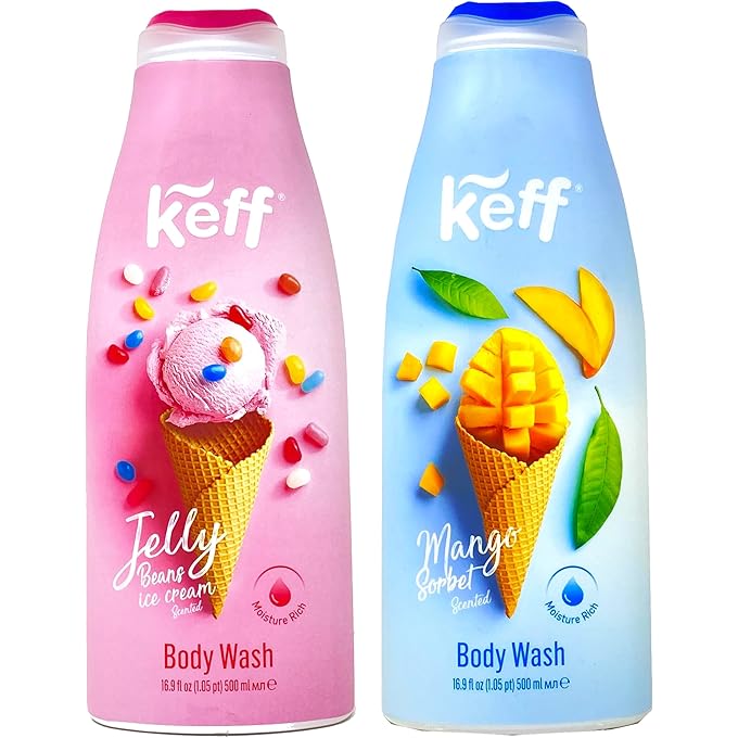 Keff Creamy Dessert Body Wash â€“ Product of Israel, Moisturizing Body Wash with Shea Butter, Vitamin E, and Aloe Vera 16 Ounce (Pack of 2) (Jelly Bean & Mango Sorbet) - Image 1